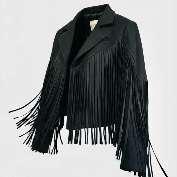 PrettyGarden Jackets & Blazers - Black Faux Suede Cropped Fringe Jacket | Western Boho Festival | Women’s Medium
